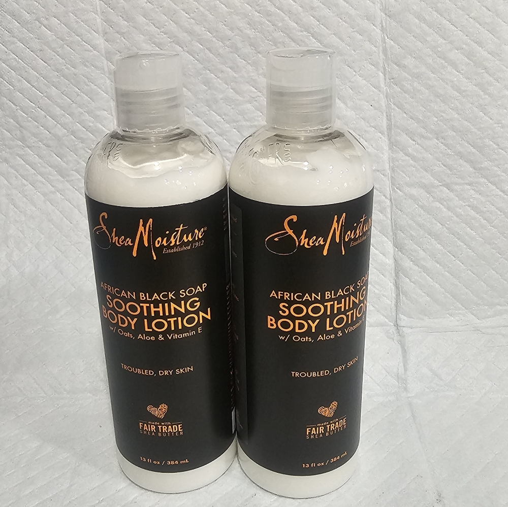 2 Shea Moisture African Black Soap Soothing Body Lotion 13 Fl. Oz. Oats Aloe